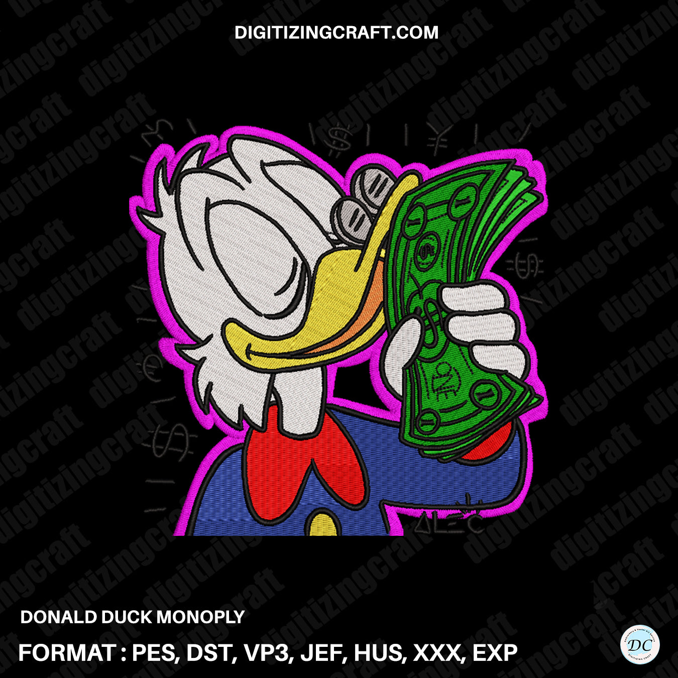 Donald Duck Monopoly Embroidery Design
