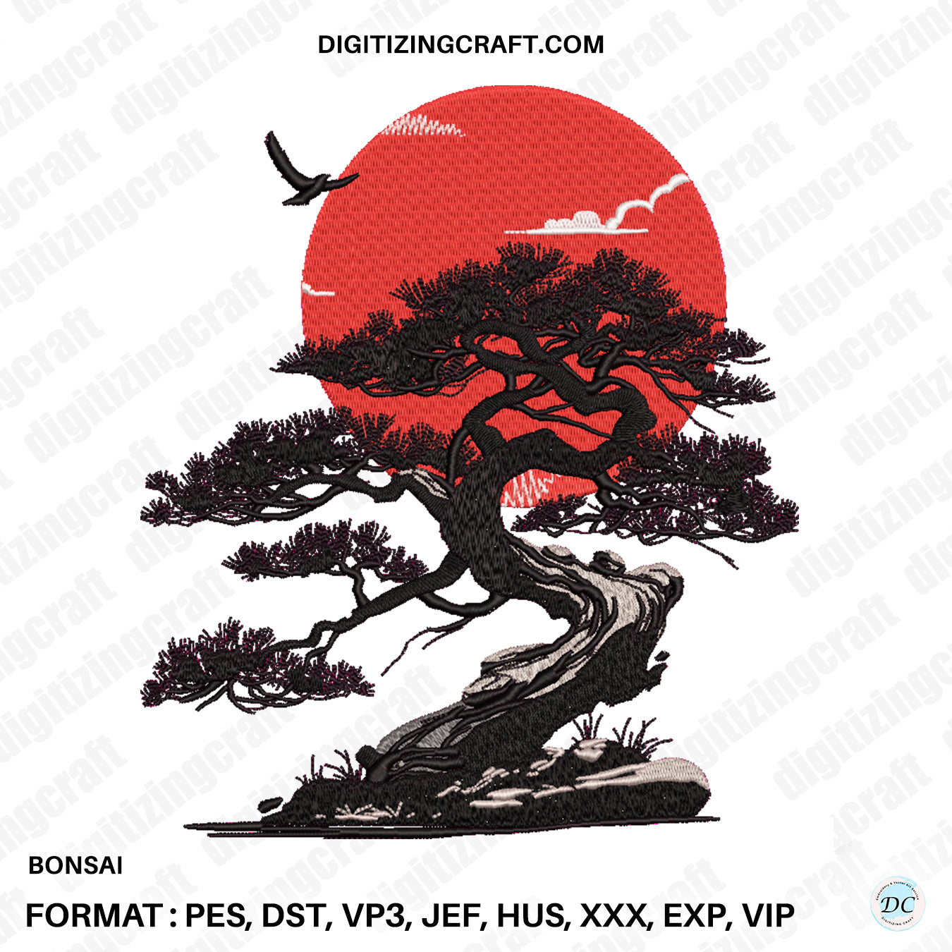 bonsai tree embroidery Bonsai embroidery design file – Digitizing Craft