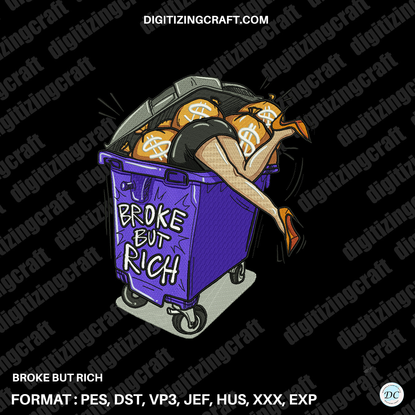 Broke But Rich Embroidery Design File