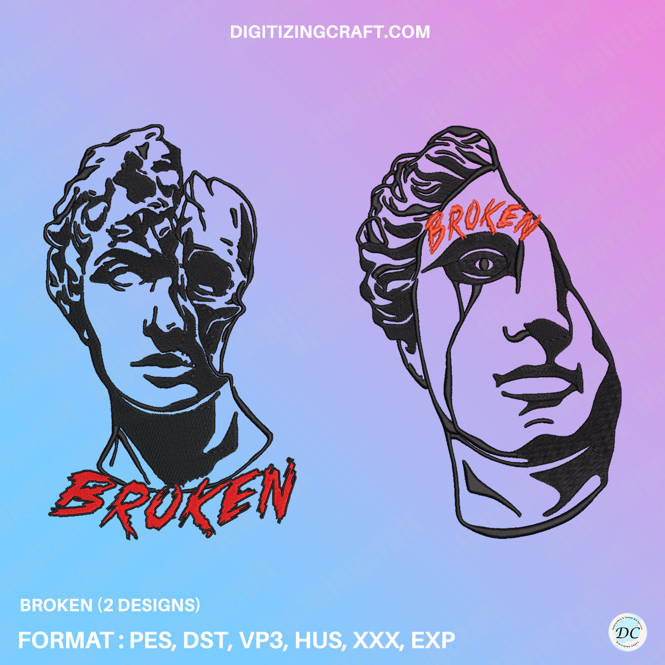 Broken Greek Statue embroidery design file