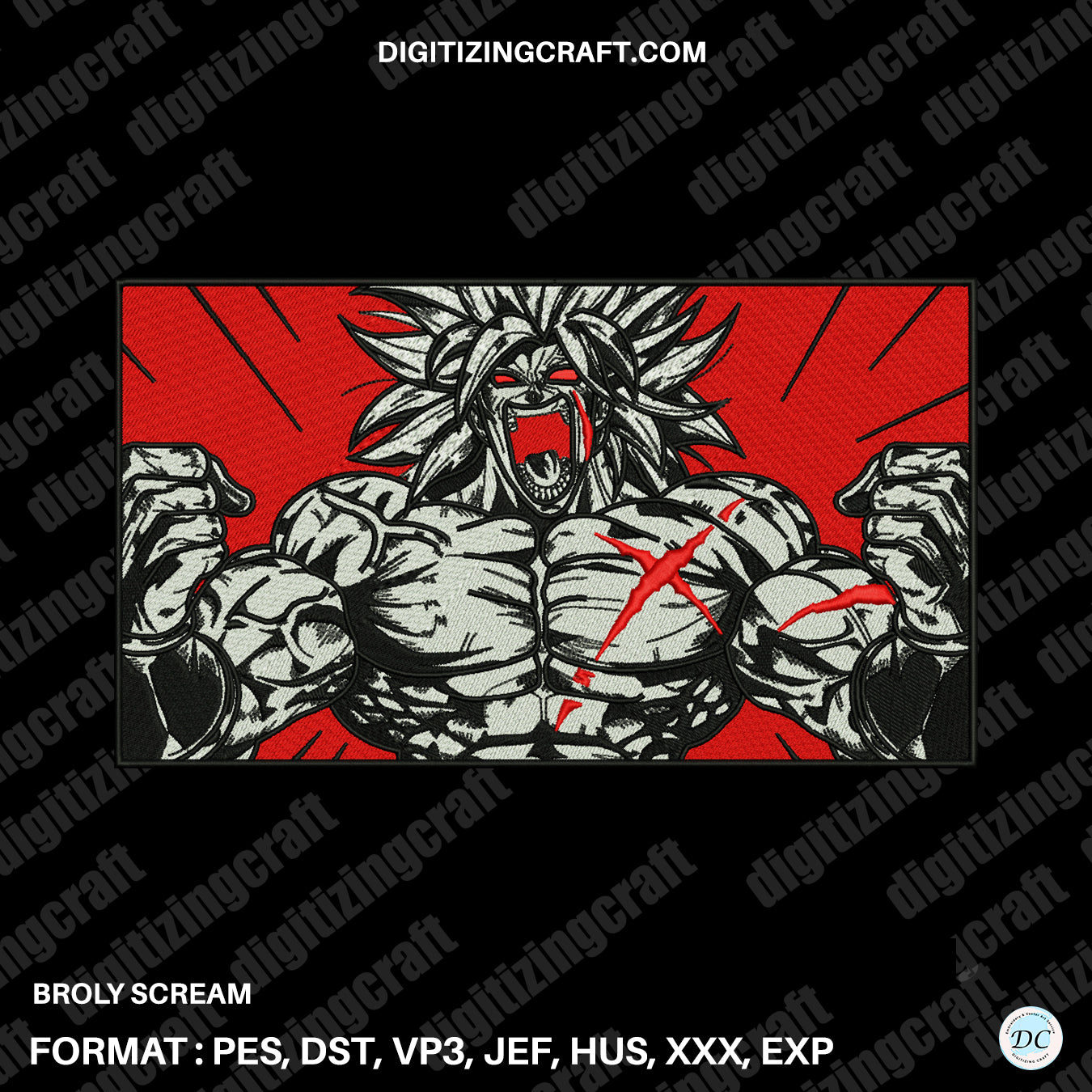 Broly scream embroidery design file