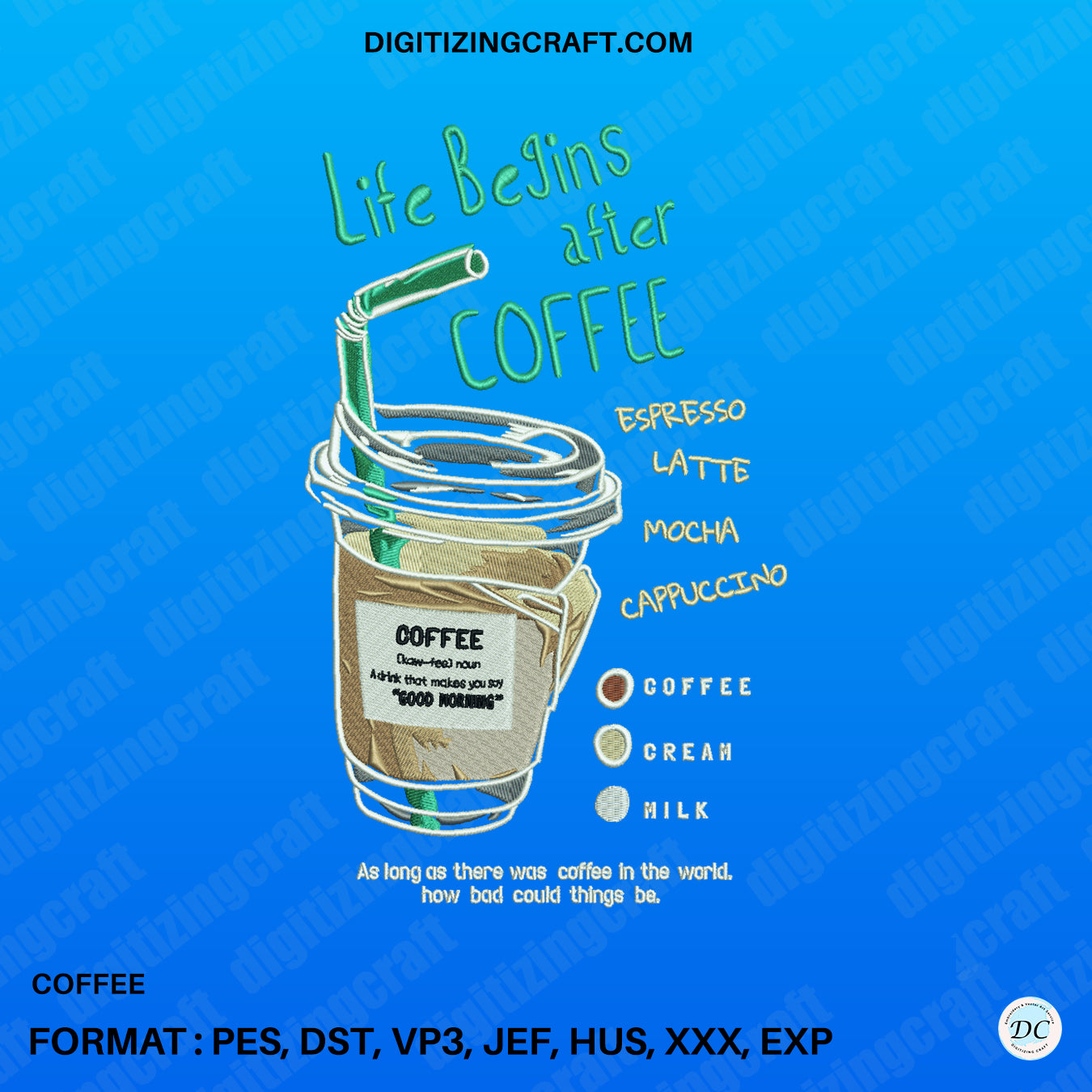 Coffee Life Embroidery Design File