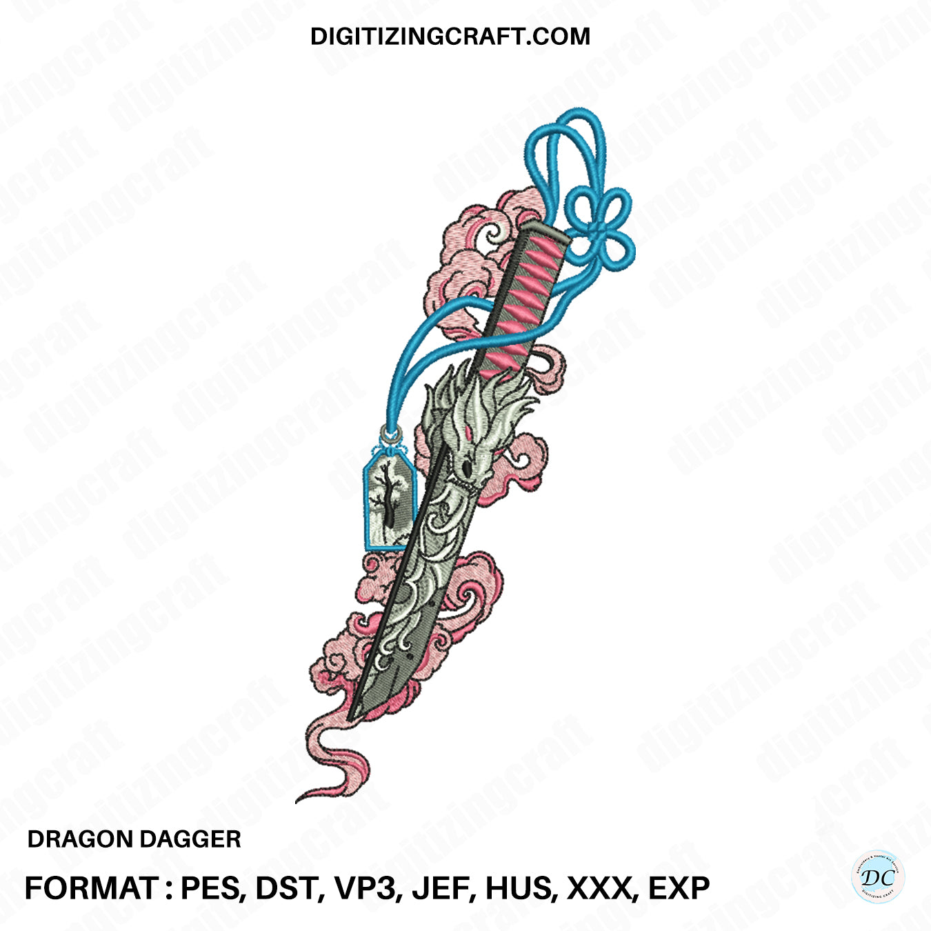 Dragon dagger embroidery design file