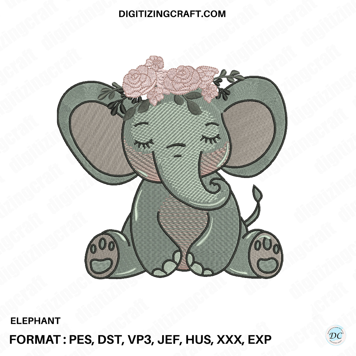 Elephant embroidery design file
