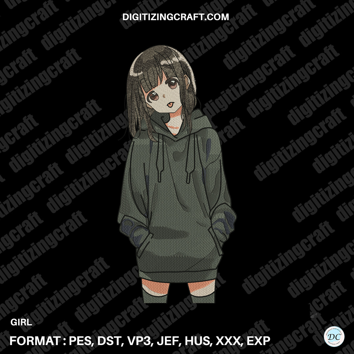 Girl anime embroidery design file