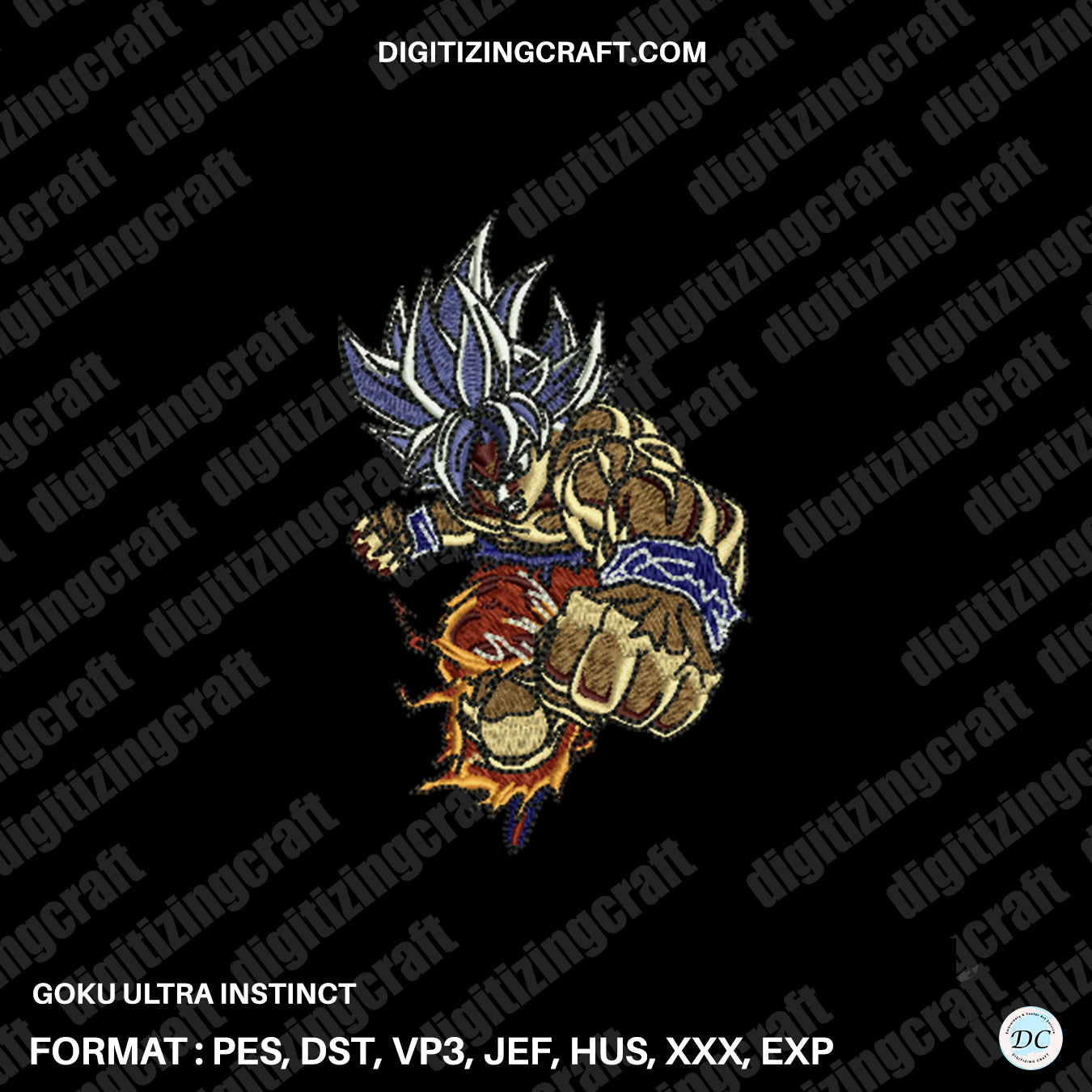 Goku ultra instinct embroidery design file