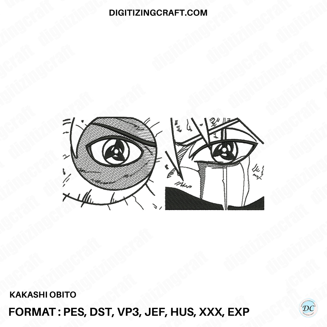 Kakashi Obito anime embroidery design file