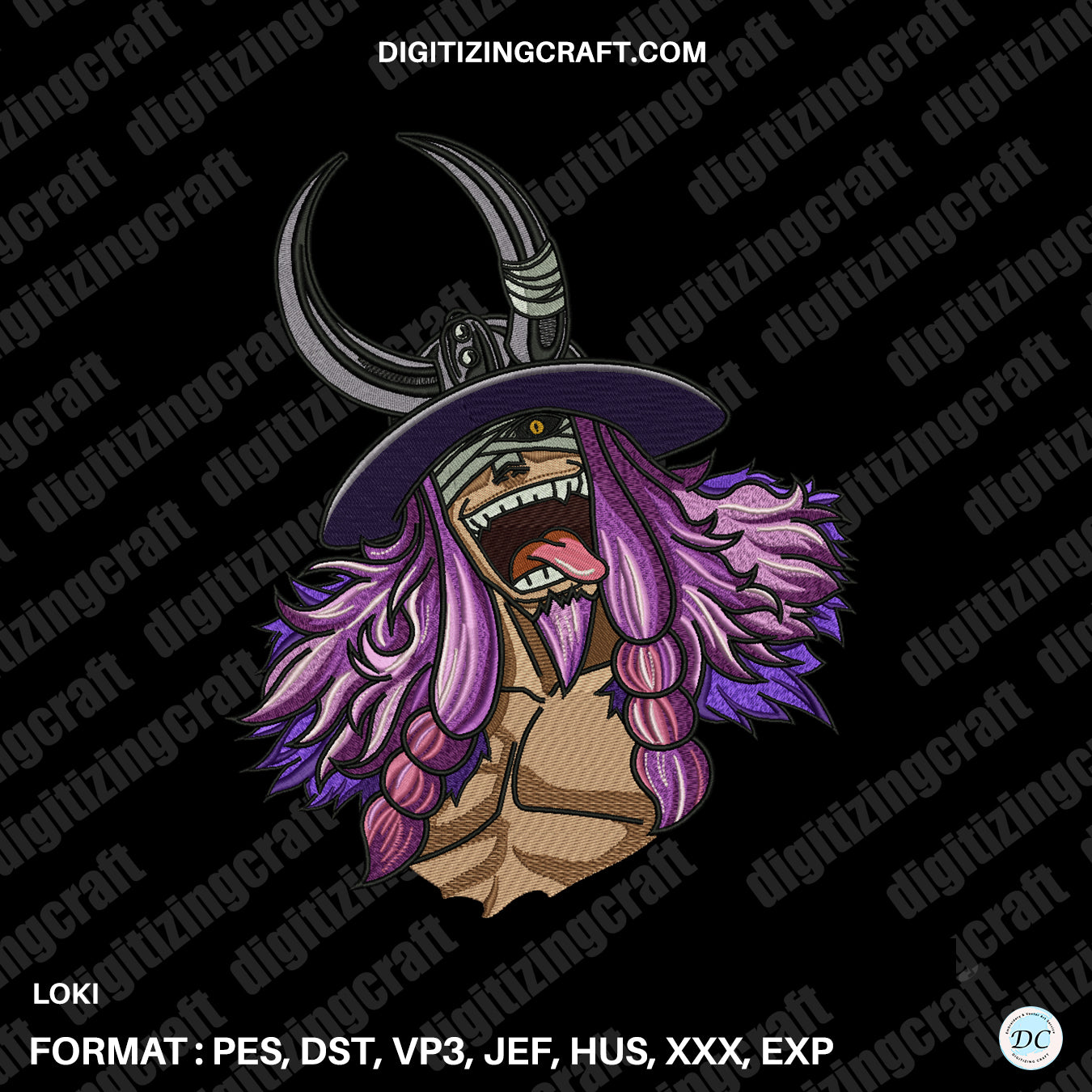 Loki one piece anime embroidery design file