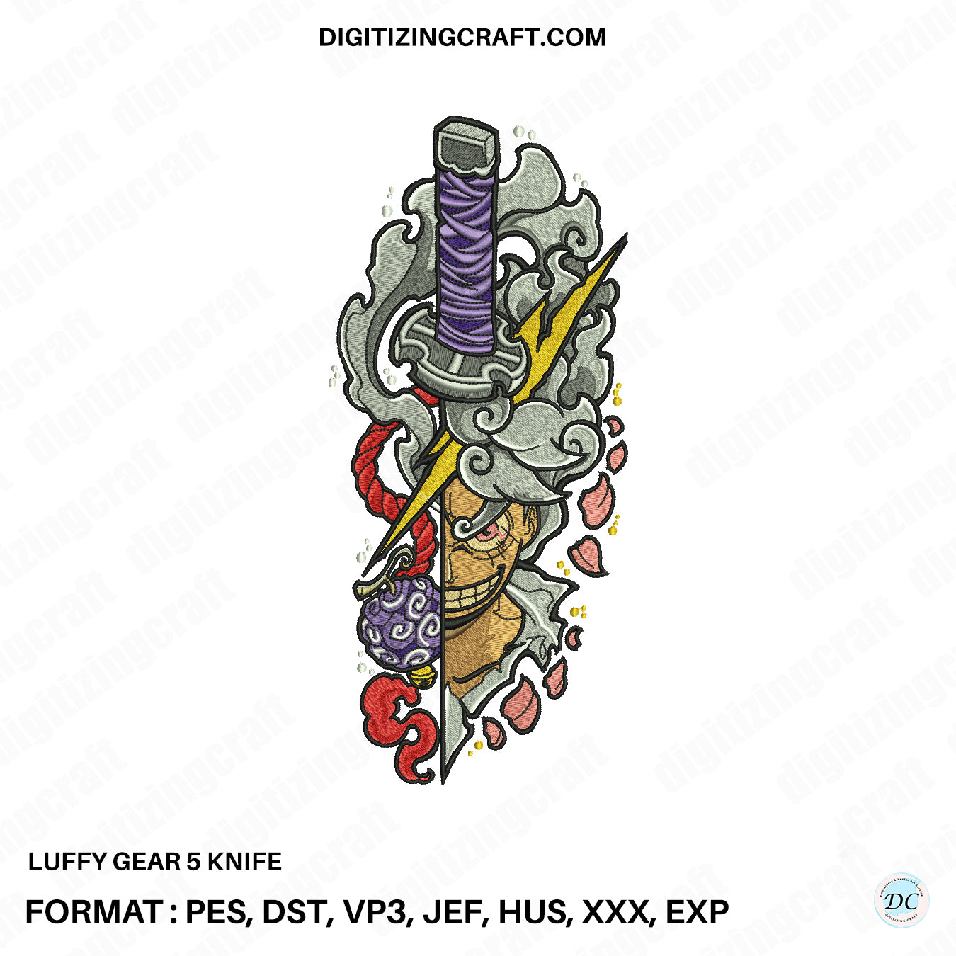 Luffy Gear 5 Knife Embroidery Design file