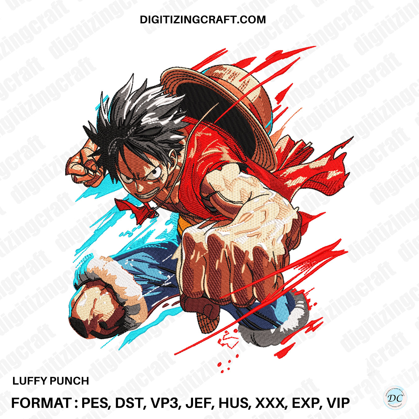 Luffy Punch Embroidery Design File,one piece