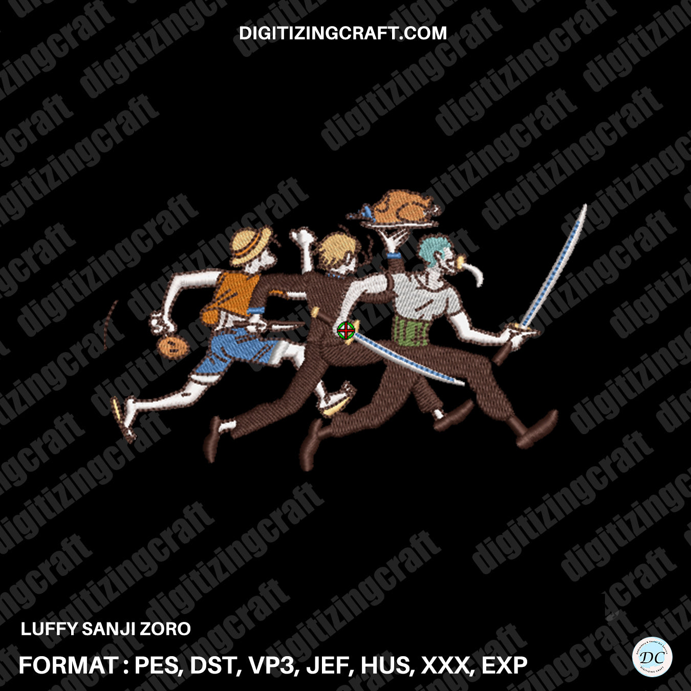 Luffy Sanji Zoro embroidery design file