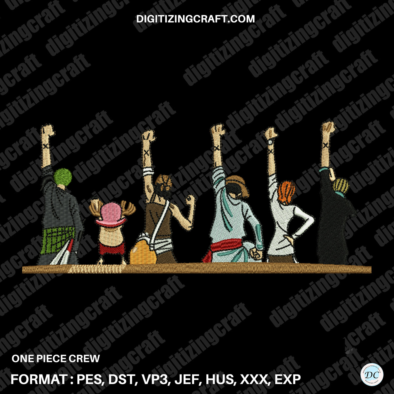 One piece crew embroidery design file