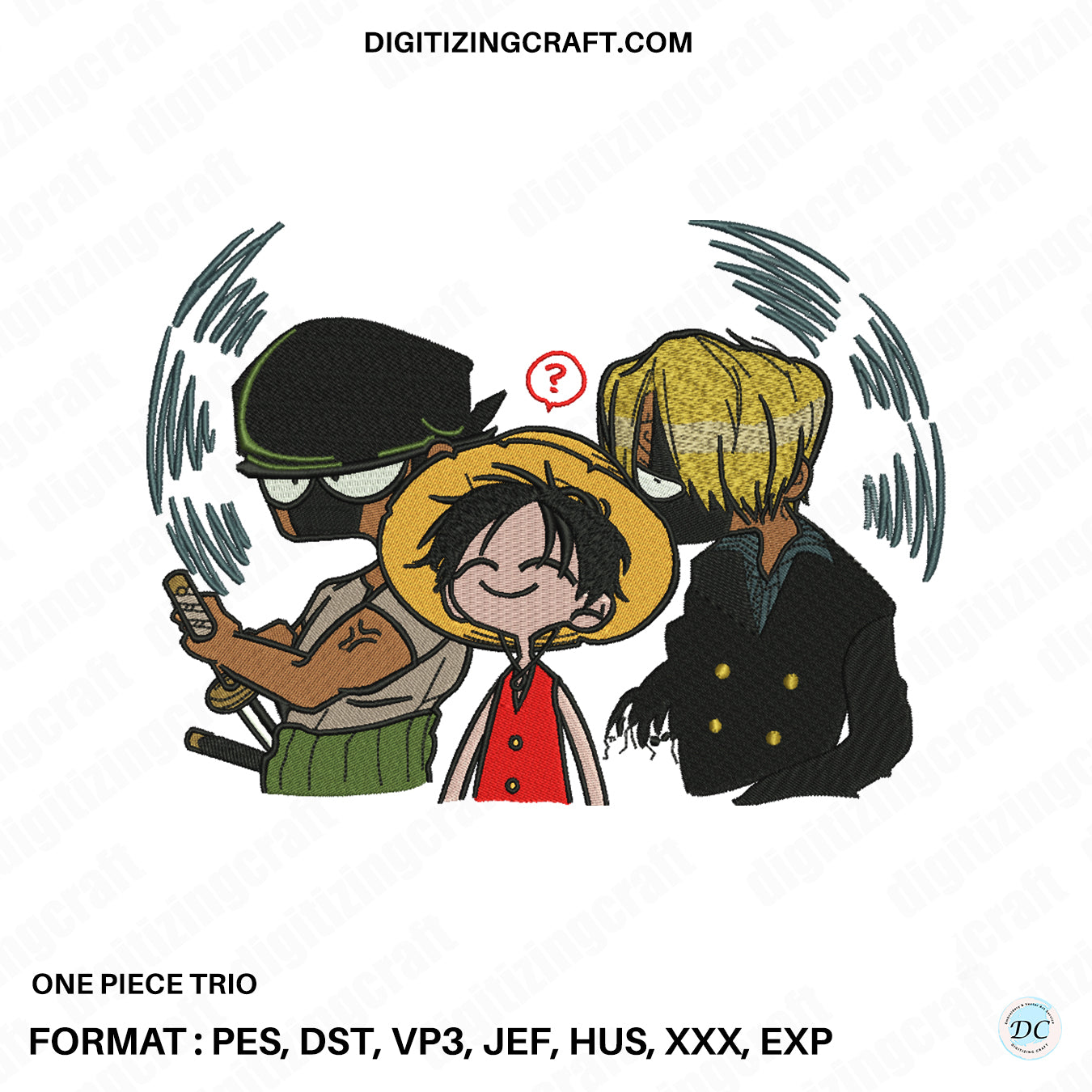 One Piece Trio Embroidery Design File