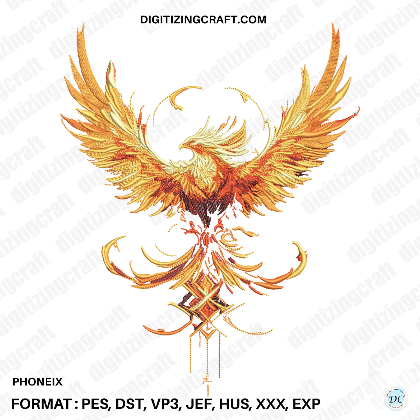 Phoneix Embroidery design file