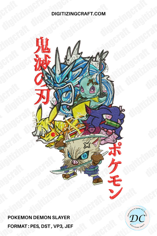 Demon Slayer x Pokemon Embroidery Design