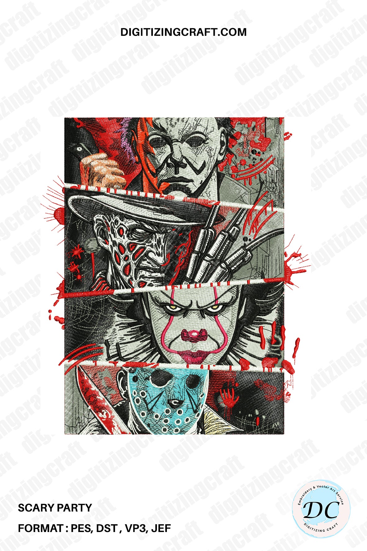 Scary party embroidery design,horror,scream