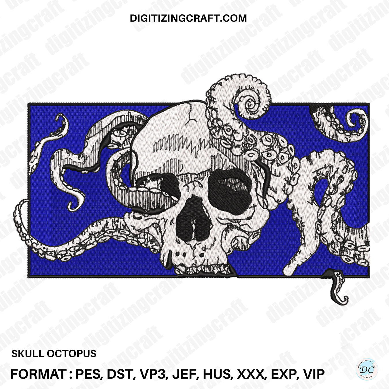 Skull octopus embroidery design file