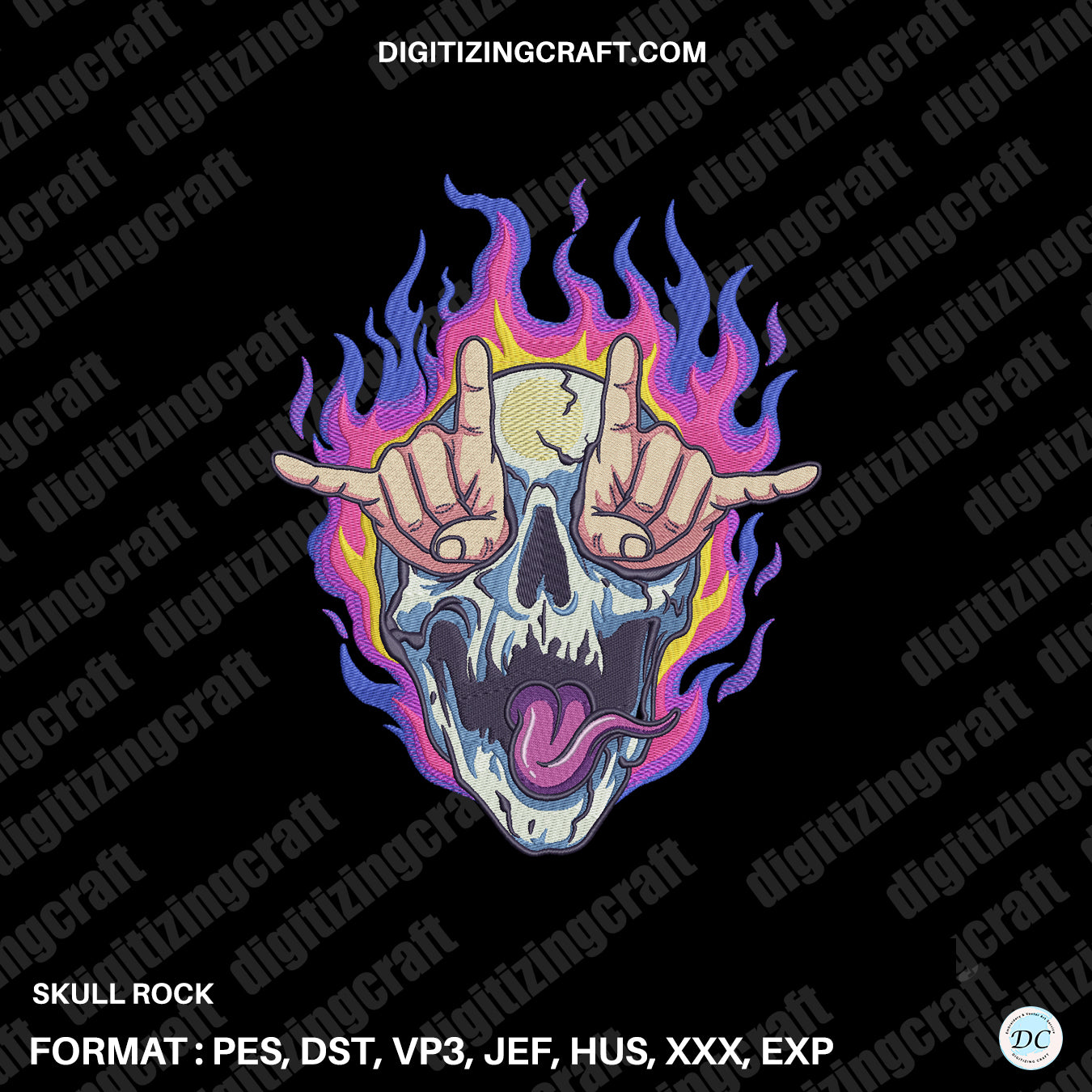 Skull rock embroidery design file