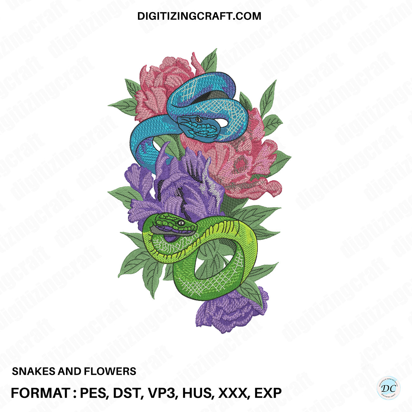 Snakes and flowers Embroidery Design file