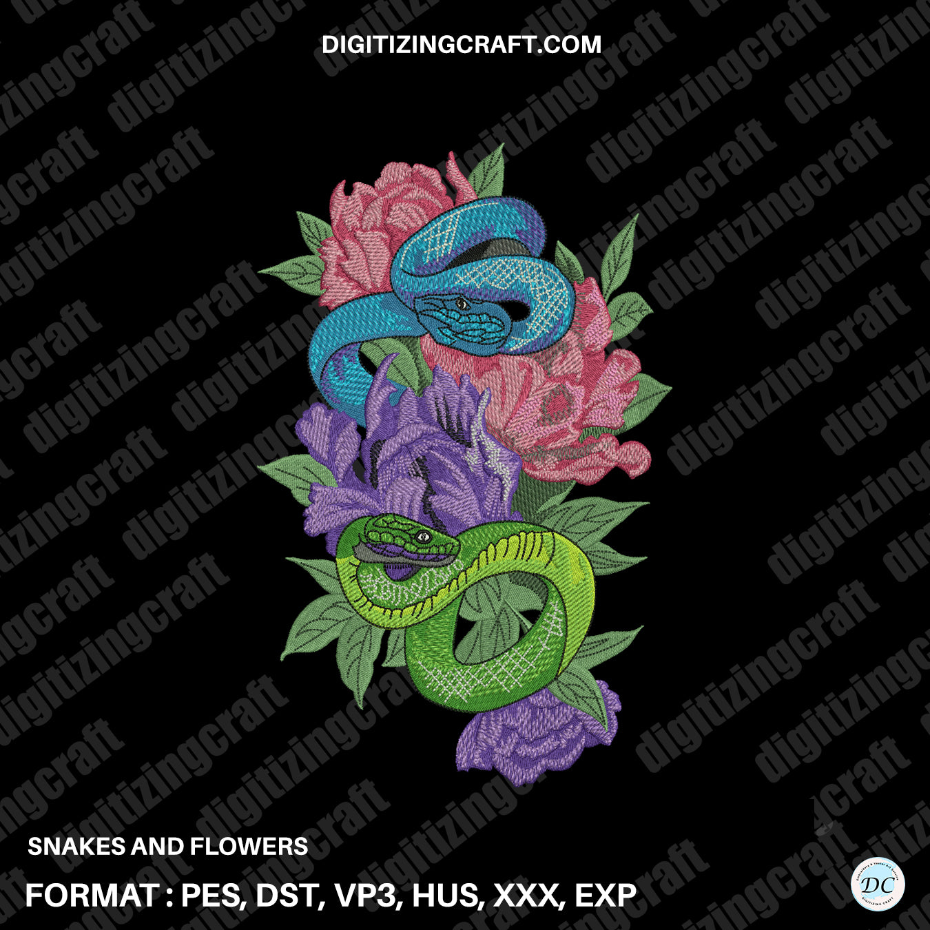 Snakes and flowers Embroidery Design file