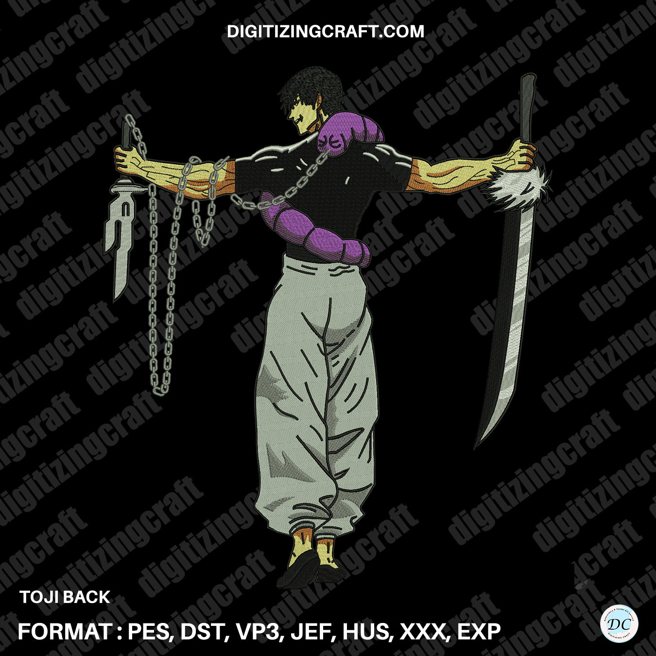 Toji back jujutsu kaisen anime embroidery design file