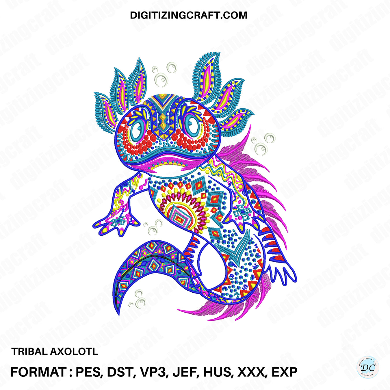 Tribal Axolotl embroidery design file