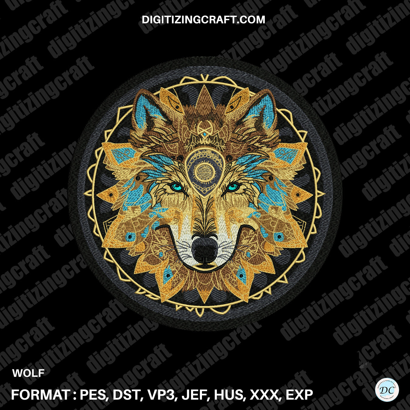 Wolf tribal mandala embroidery design file