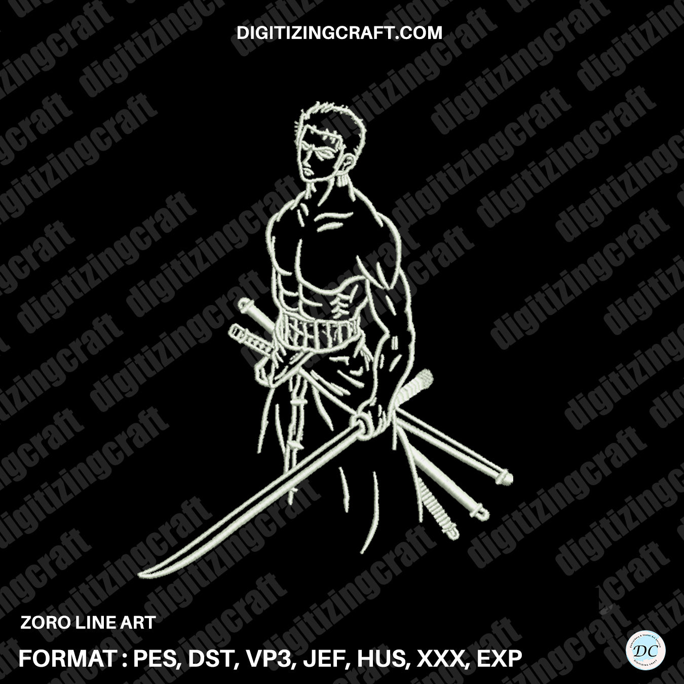 Zoro Line Art Embroidery Design File