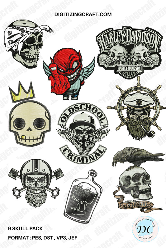 Skull pack (9) Embroidery Files