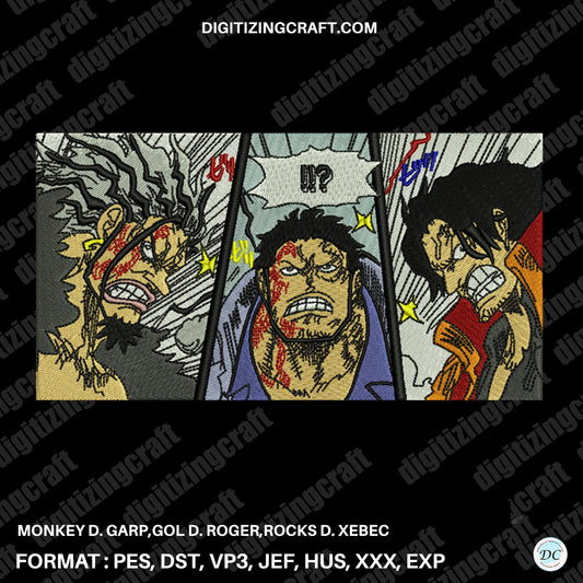 Monkey D. Garp,Gol D. Roger,Rocks D. Xebec one piece anime embroidery design file