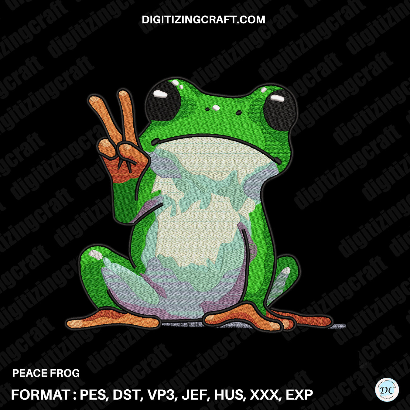 Peace Frog Embroidery design file