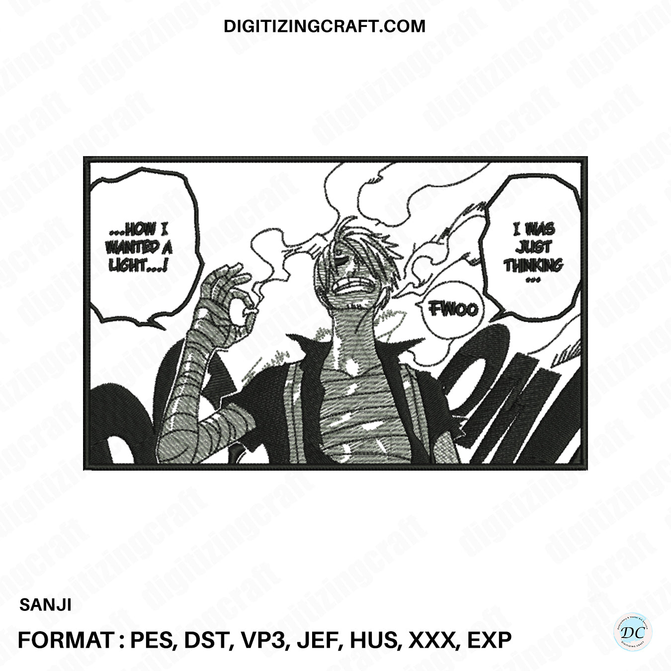 Sanji one piece anime embroidery design file