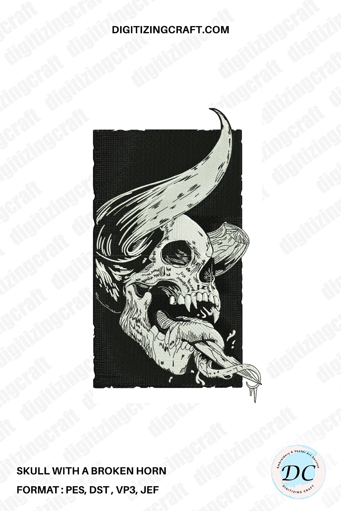 Skull With a broken horn embroidery design