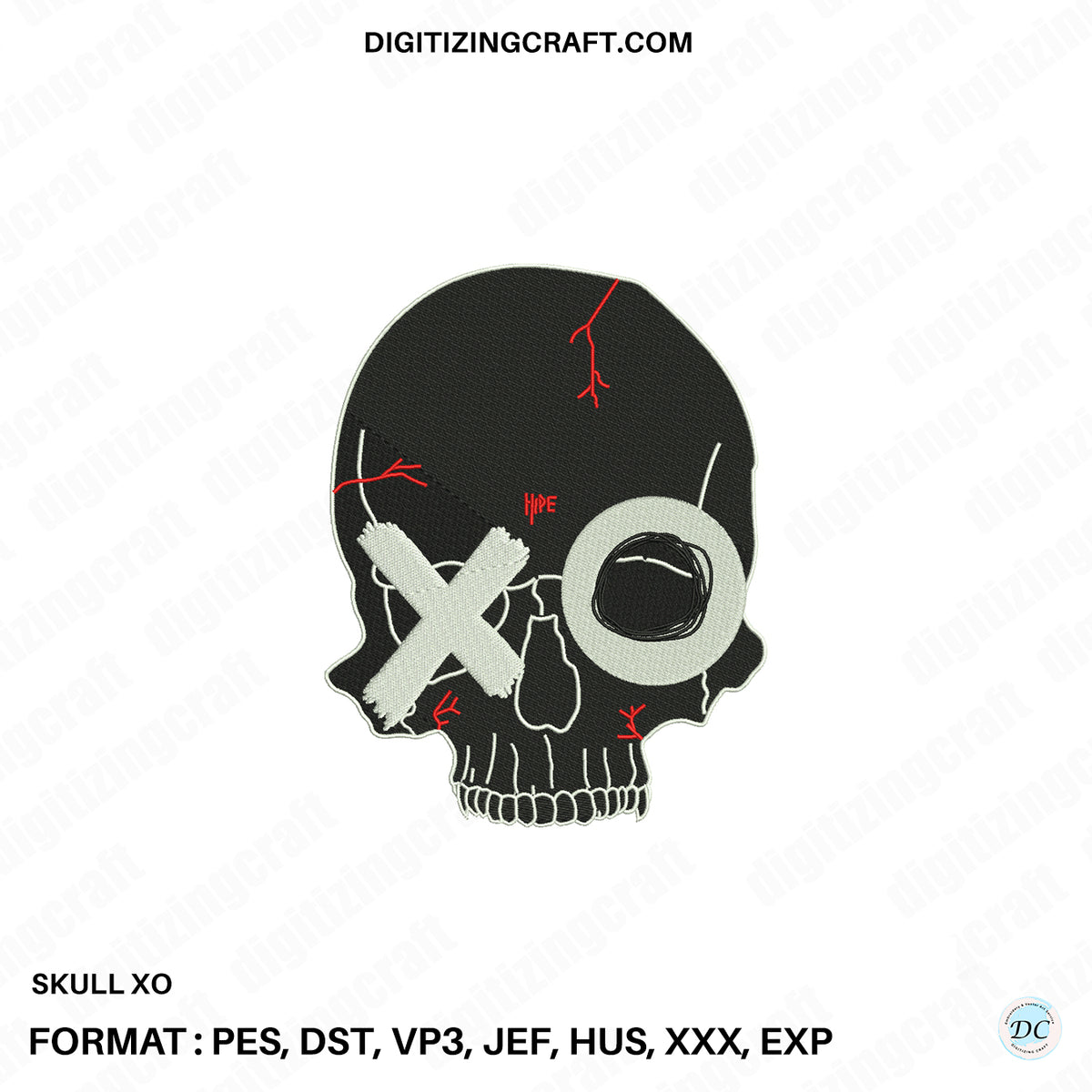 Skull XO embroidery design file