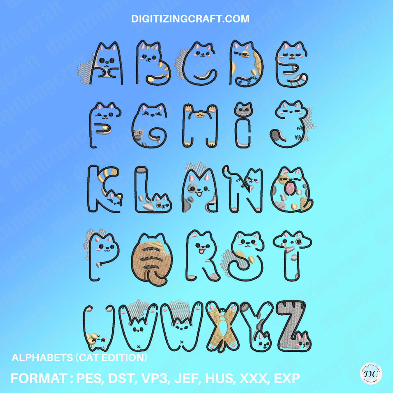 Alphabets (Cat Edition) embroidery design file