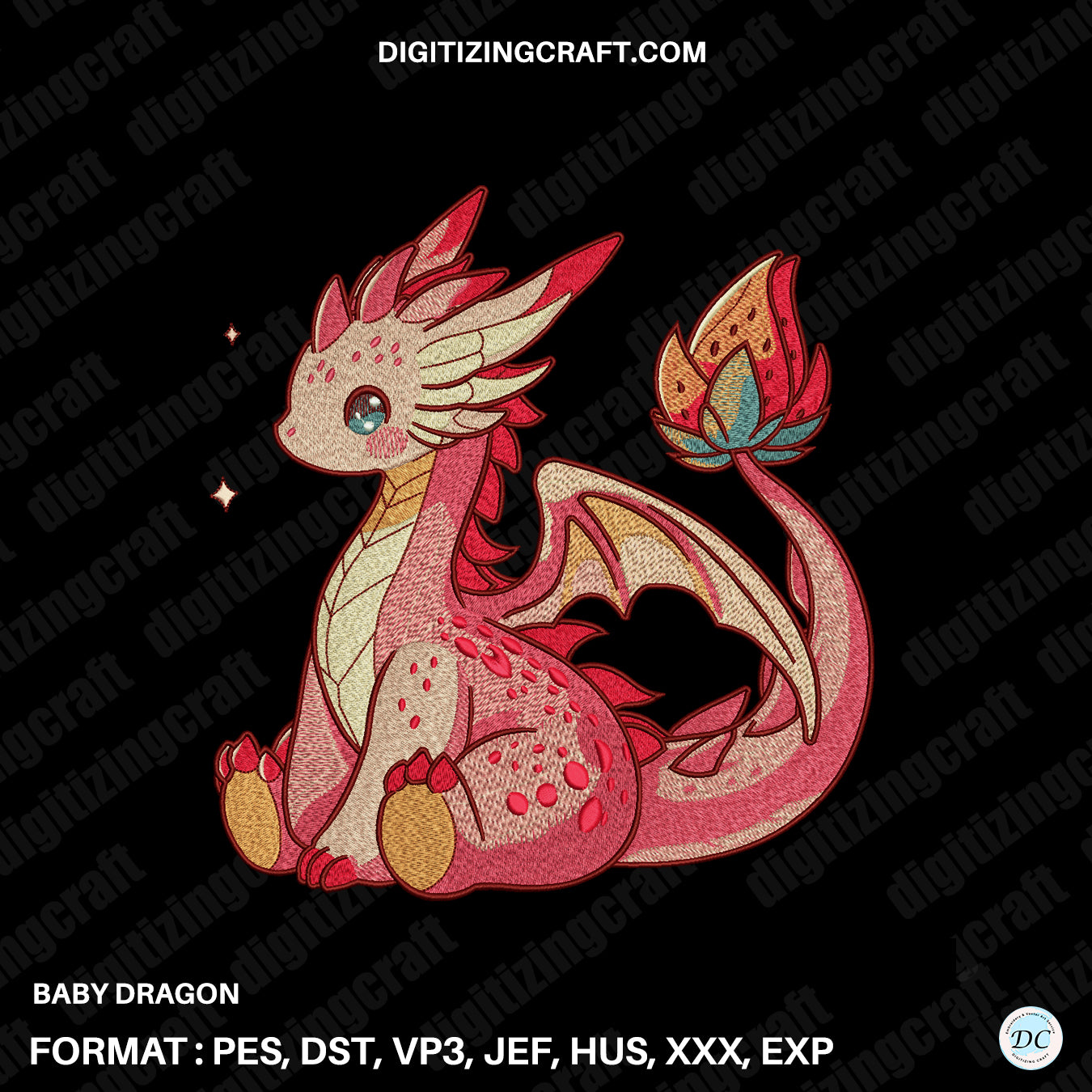Baby Dragon Embroidery Design File