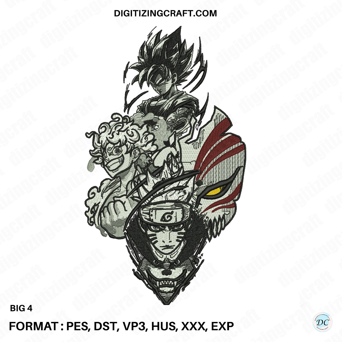 Big 4 Anime Heros embroidery design file