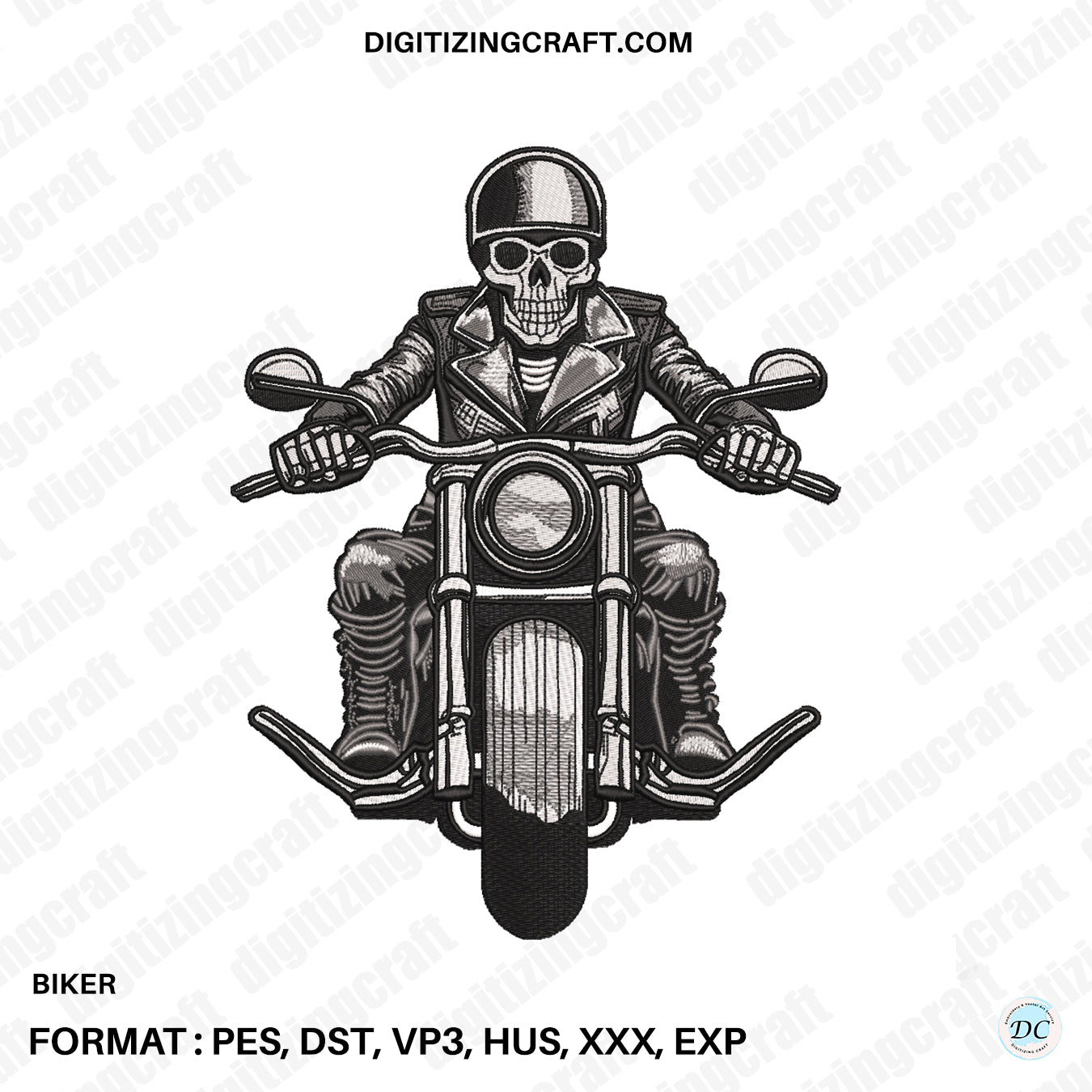 Skull Biker Embroidery Design File