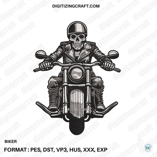 Skull Biker Embroidery Design File