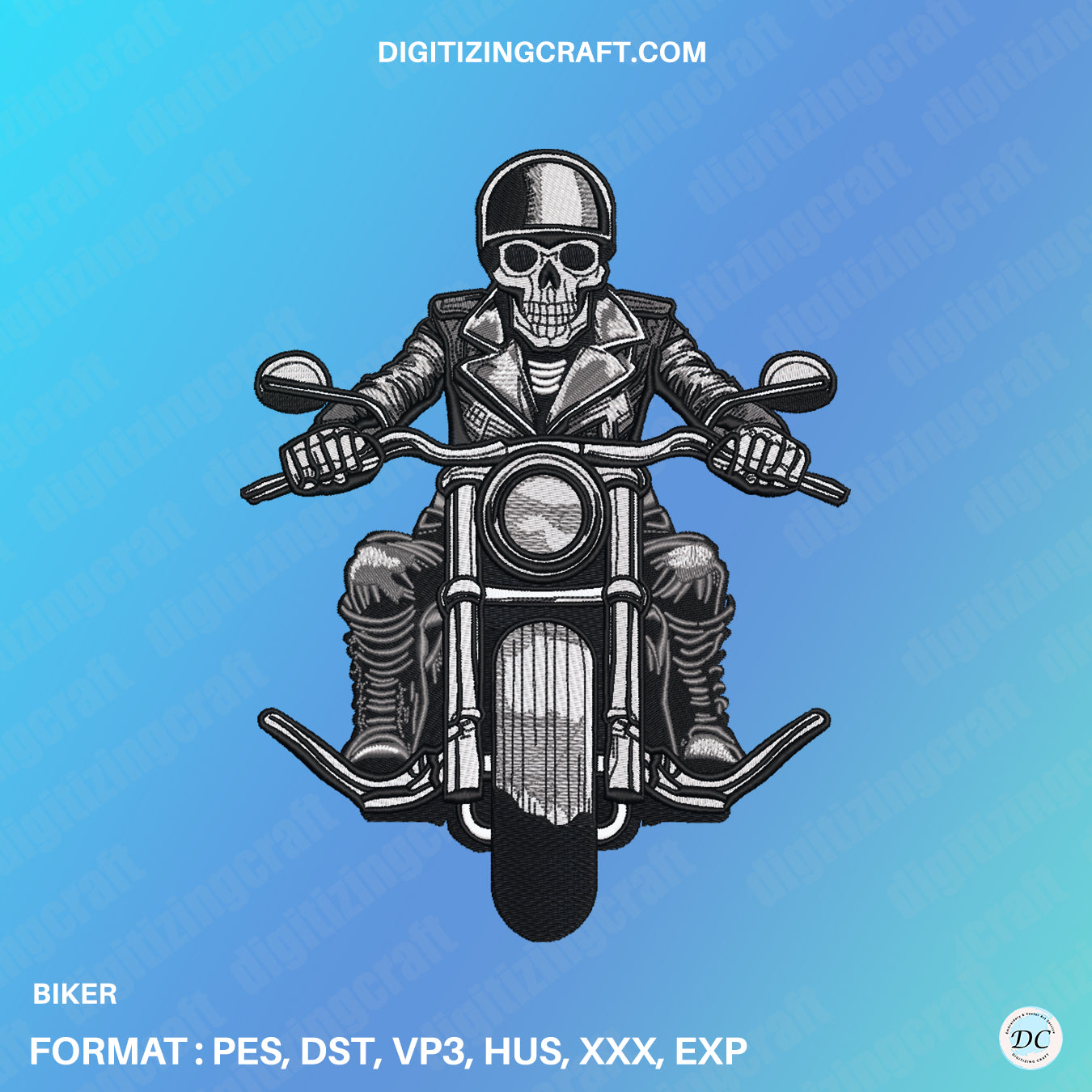 Skull Biker Embroidery Design File
