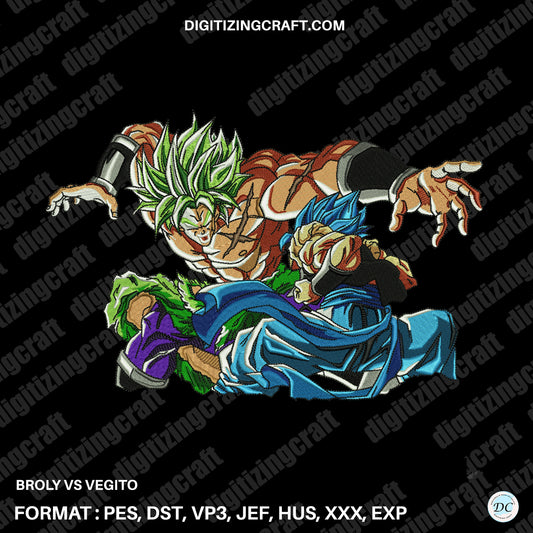 Broly vs Vegito Dragon ball super embroidery Design file