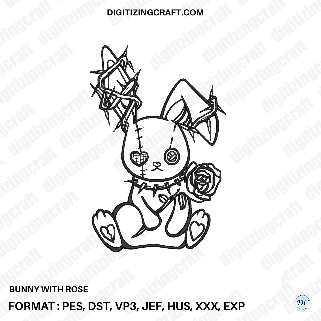 Bunny with Rose Minimal Embroidery Design file
