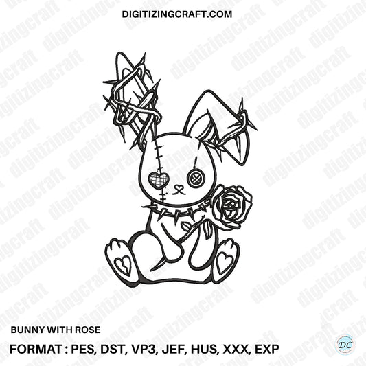 Bunny with Rose Minimal Embroidery Design file