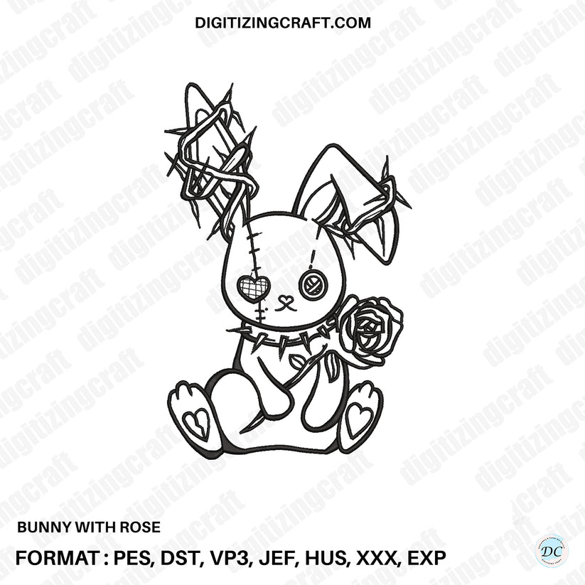 Bunny with Rose Minimal Embroidery Design file – Digitizing Craft