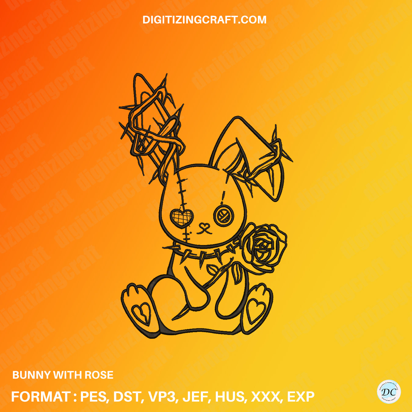 Bunny with Rose Minimal Embroidery Design file
