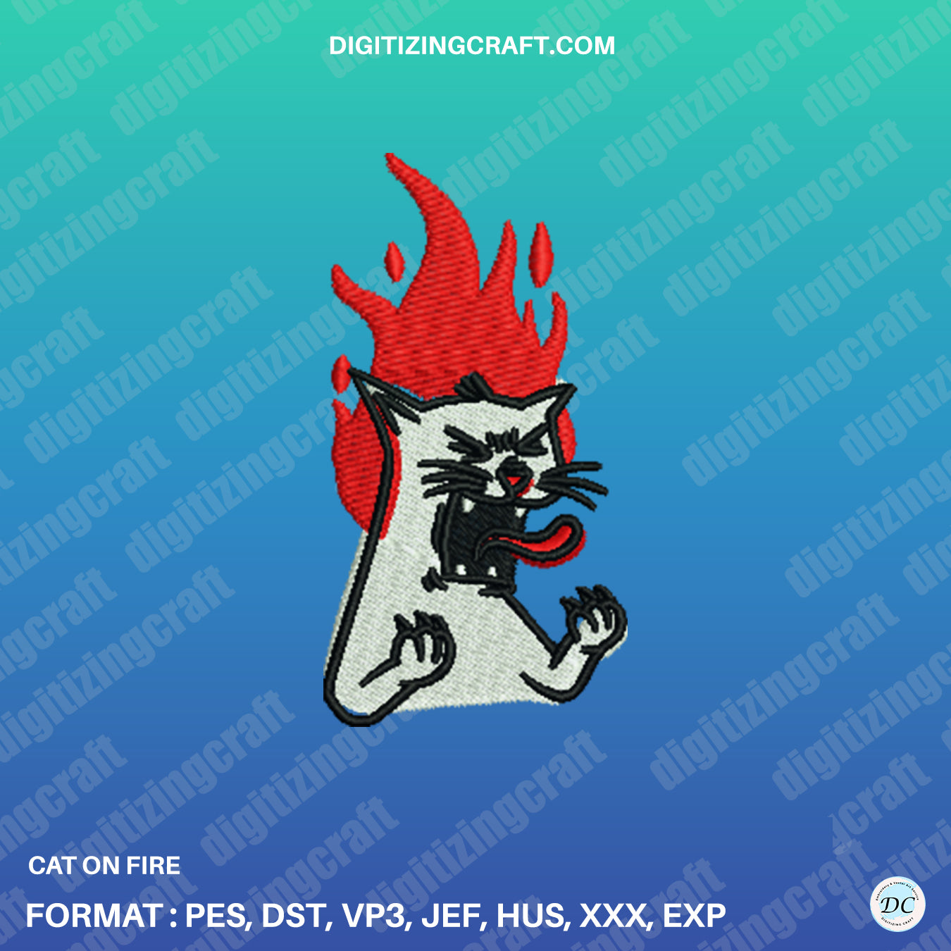 Cat fire embroidery design file