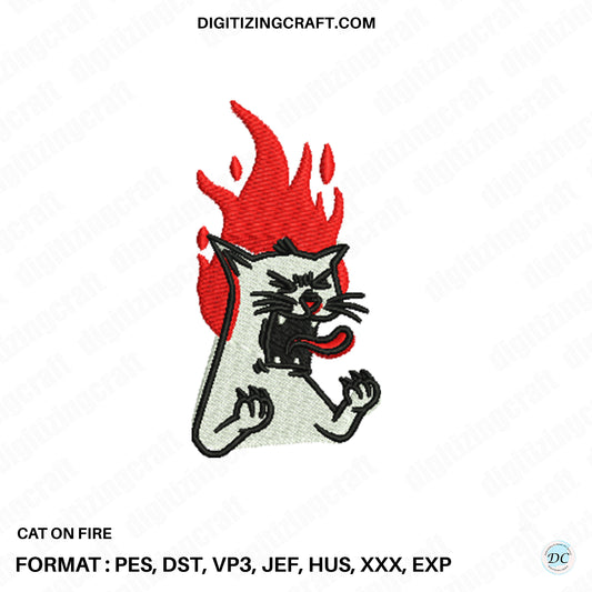 Cat fire embroidery design file