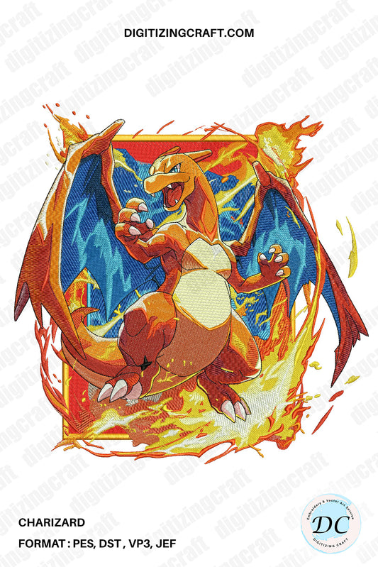 Charizard Pokemon Embroidery design