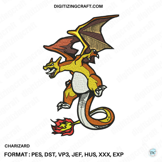 Charizard Embroidery design file,Pokemon