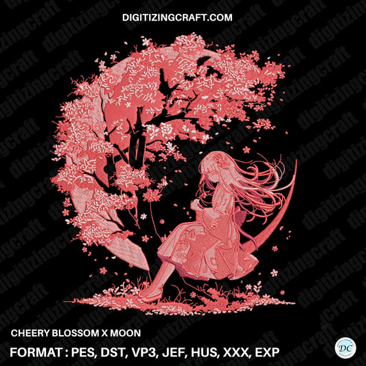 Cherry Blossom x Moon Embroidery design file